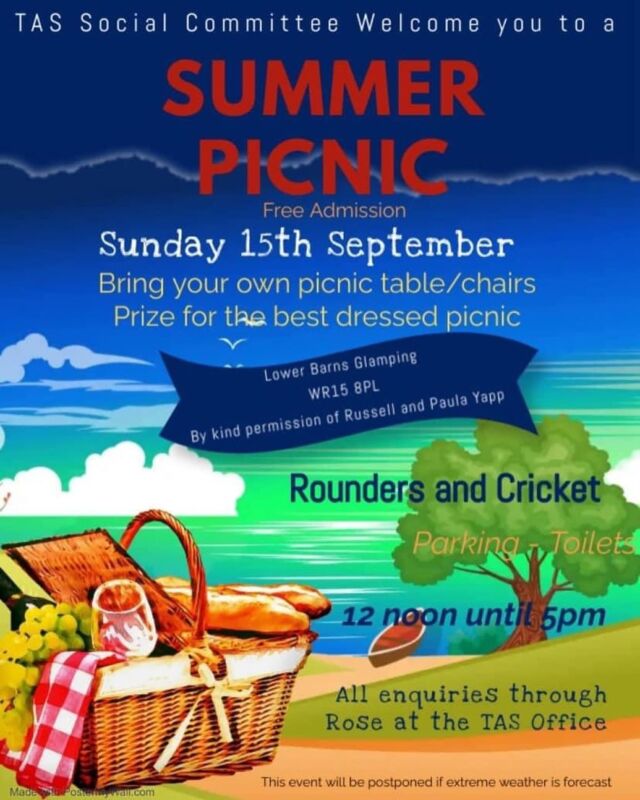 🍎🍰 WE ARE ON 🍎🍰

Tenbury Agricultural Show Society invite you to join them this Sunday for a summer picnic, rounders, cricket and the best British picnic you can produce 🇬🇧

For all the information you need see below ⬇️

With kind permission from Russell and Paula Yapp ☀️